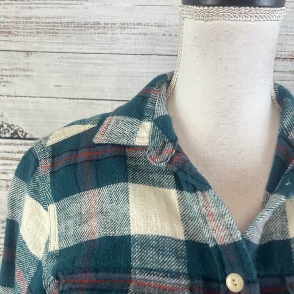 J. Crew Lumberjack Shirt size 4 Teal Red Plaid Flannel Button Up Casual Outdoors - Picture 4 of 8